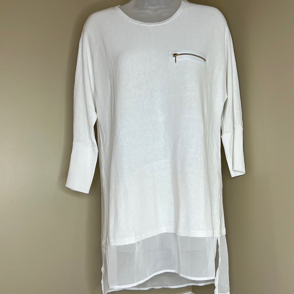 NWT Chico’s Woven Hem Ashley Pullover Sweater-Optic White 570136570